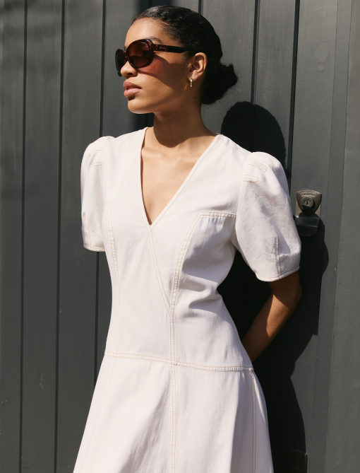 Robin Denim Maxi Dress - White - 画像 (2)