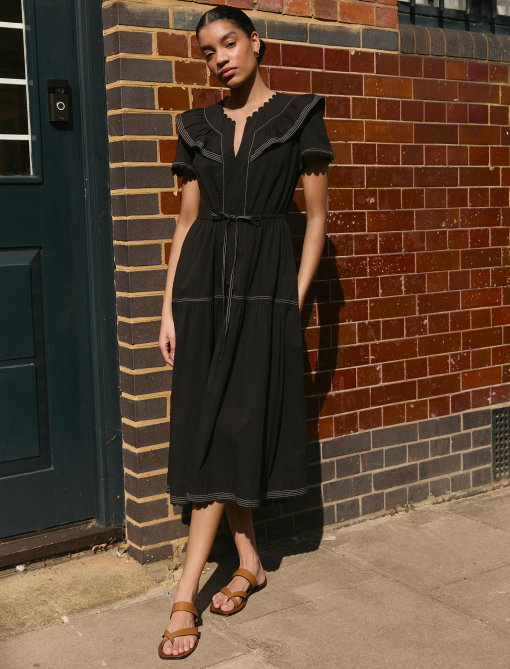 Nessa Cotton Seersucker Maxi Dress - Black - 画像 (3)