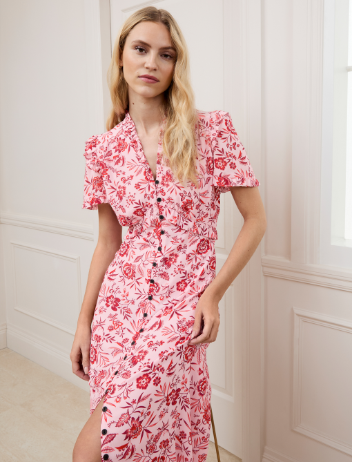Liliana Cotton Blend Maxi Dress - Pink Palm Floral Print - 画像 (2)