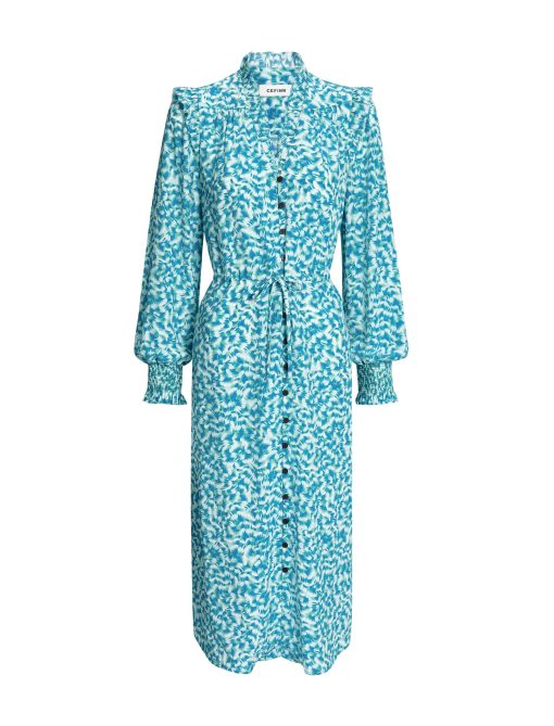 Stella Silk Midi Dress - Blue Green Feather Print - 画像 (9)