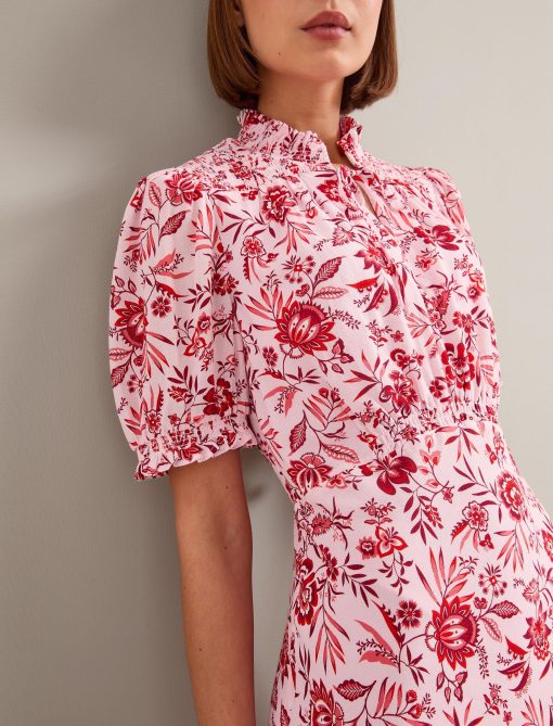 Irina Cotton Blend Midi Dress - Pink Palm Floral Print - 画像 (7)