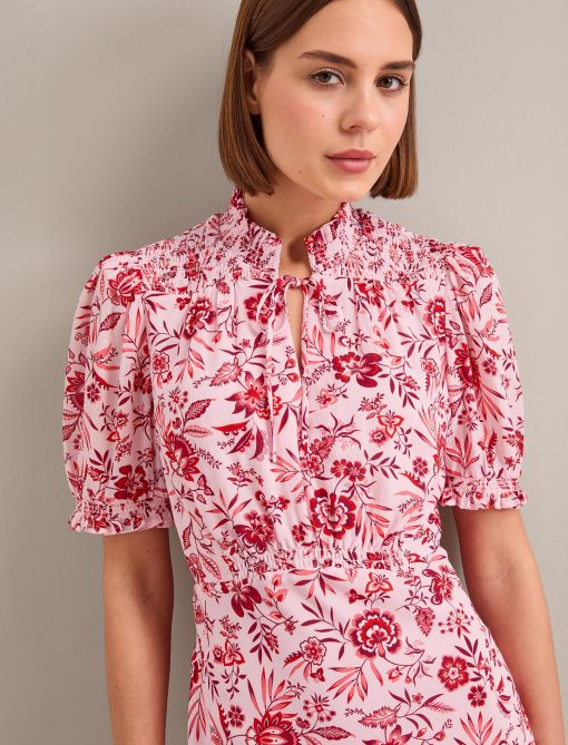 Irina Cotton Blend Midi Dress - Pink Palm Floral Print - 画像 (4)