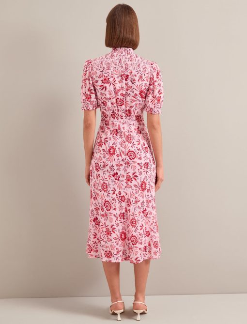 Irina Cotton Blend Midi Dress - Pink Palm Floral Print - 画像 (9)