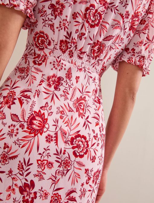 Irina Cotton Blend Midi Dress - Pink Palm Floral Print - 画像 (8)