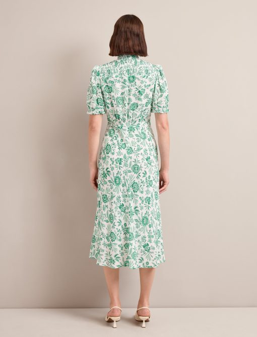 Irina Cotton Blend Midi Dress - Green Palm Floral Print - 画像 (6)