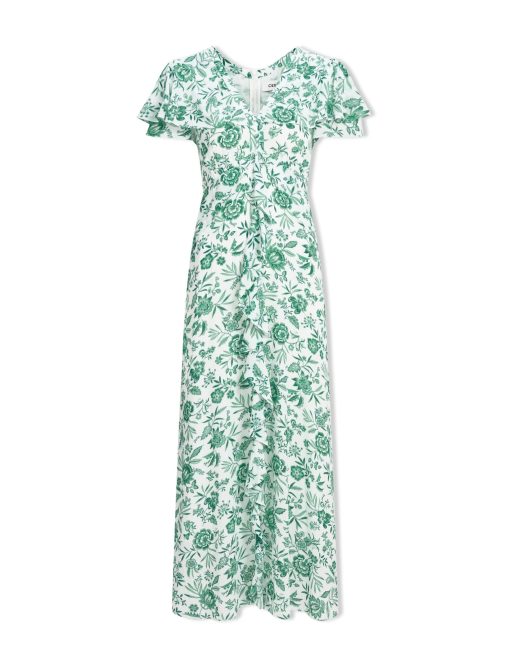Lotta Gold Metallic Fil Coupé Maxi Dress - Green Yellow Trailing Feather Print - 画像 (11)