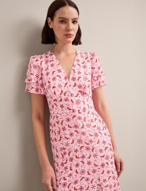 Lotta Gold Metallic Fil Coupé Maxi Dress - Pink Floral Trellis Print - 画像 (5)