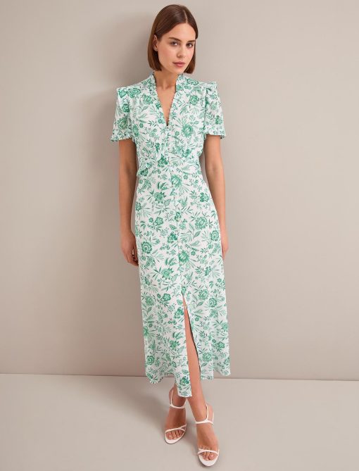 Liliana Cotton Blend Maxi Dress - Green Palm Floral Print - 画像 (6)