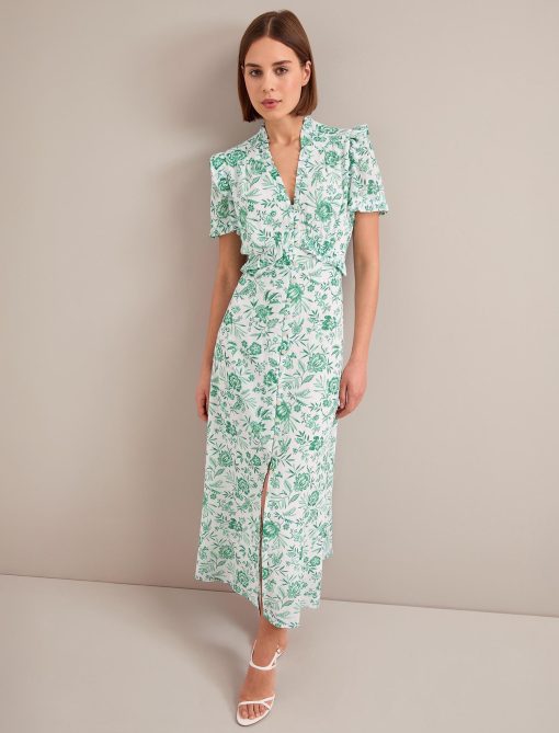 Liliana Cotton Blend Maxi Dress - Green Palm Floral Print - 画像 (7)