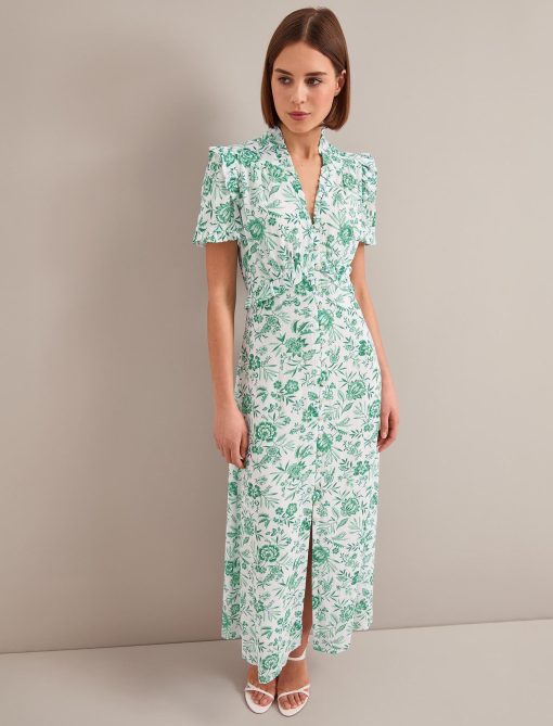 Liliana Cotton Blend Maxi Dress - Green Palm Floral Print - 画像 (8)