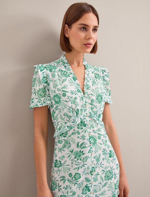 Liliana Cotton Blend Maxi Dress - Green Palm Floral Print - 画像 (9)