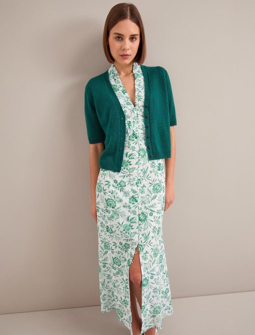Liliana Cotton Blend Maxi Dress - Green Palm Floral Print - 画像 (4)