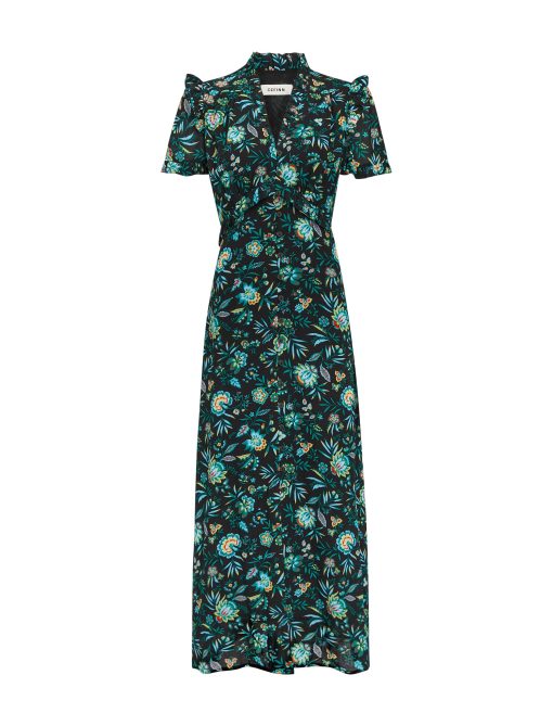 Liliana Cotton Blend Maxi Dress - Black Palm Floral Print - 画像 (7)