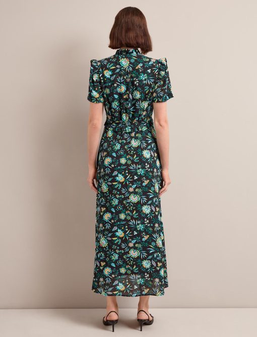 Liliana Cotton Blend Maxi Dress - Black Palm Floral Print - 画像 (6)