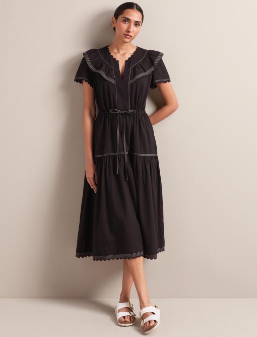 Nessa Cotton Seersucker Maxi Dress - Black - 画像 (2)