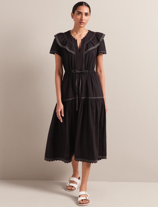 Nessa Cotton Seersucker Maxi Dress - Black - 画像 (9)