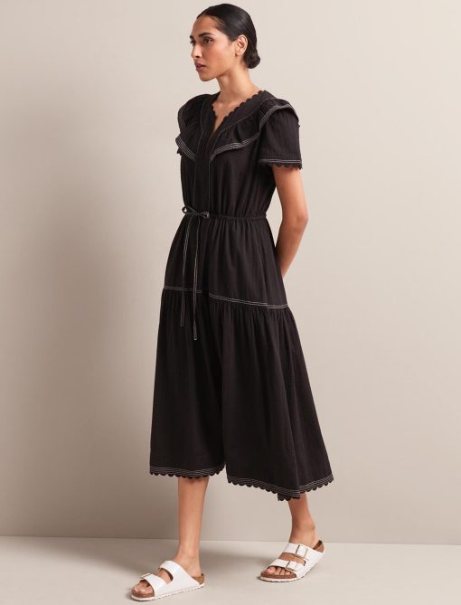 Nessa Cotton Seersucker Maxi Dress - Black - 画像 (5)