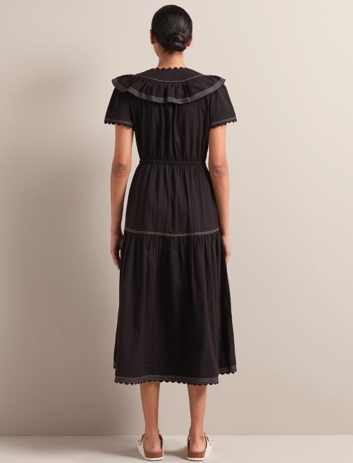Nessa Cotton Seersucker Maxi Dress - Black - 画像 (11)