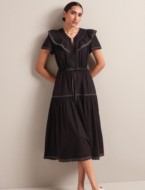 Nessa Cotton Seersucker Maxi Dress - Black - 画像 (8)