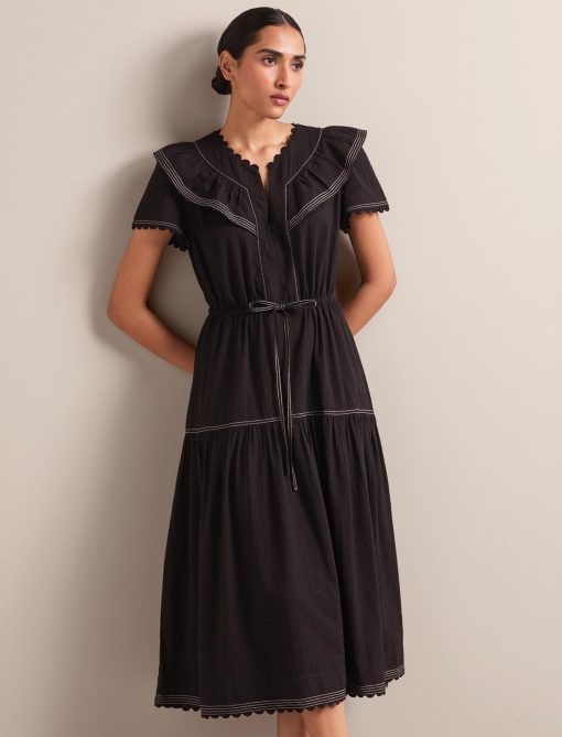 Nessa Cotton Seersucker Maxi Dress - Black - 画像 (6)