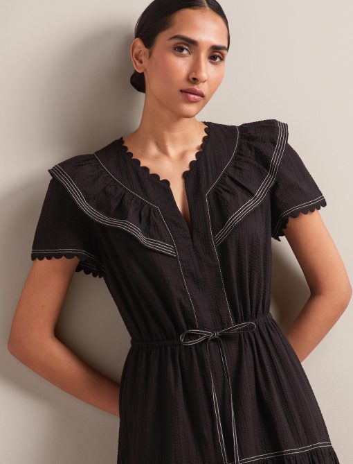 Nessa Cotton Seersucker Maxi Dress - Black - 画像 (4)