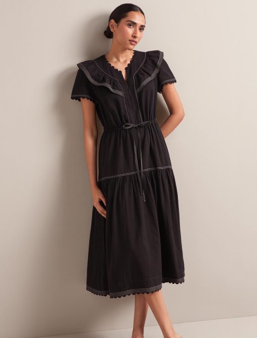 Nessa Cotton Seersucker Maxi Dress - Black - 画像 (7)