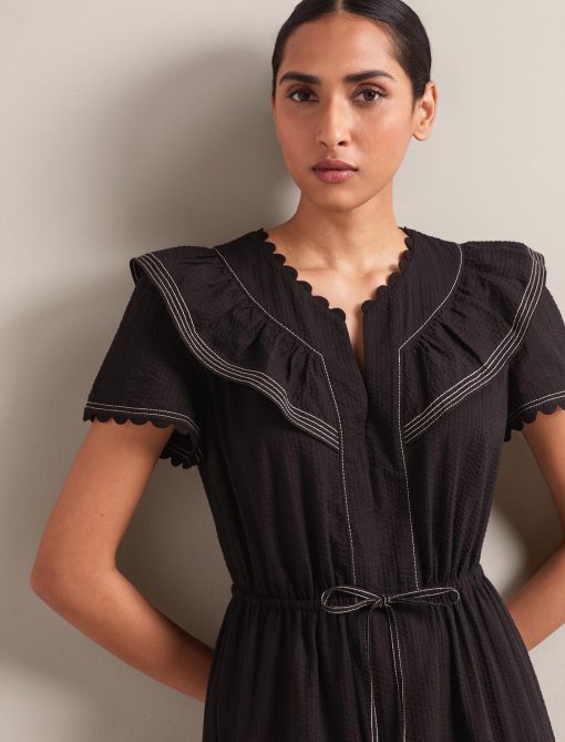 Nessa Cotton Seersucker Maxi Dress - Black - 画像 (10)