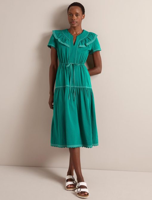 Nessa Cotton Seersucker Maxi Dress - Dark Green - 画像 (4)