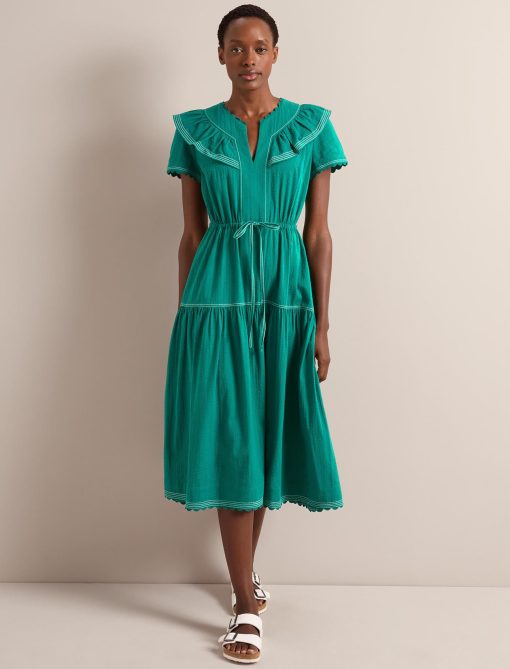 Nessa Cotton Seersucker Maxi Dress - Dark Green - 画像 (5)