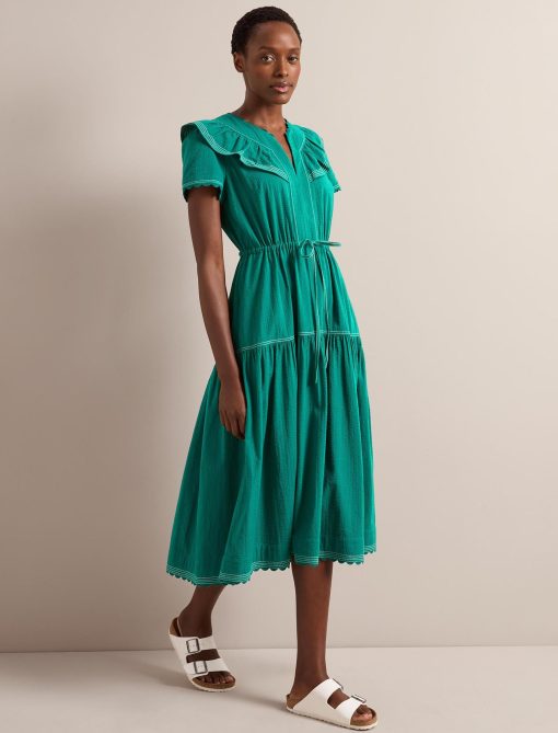 Nessa Cotton Seersucker Maxi Dress - Dark Green - 画像 (2)