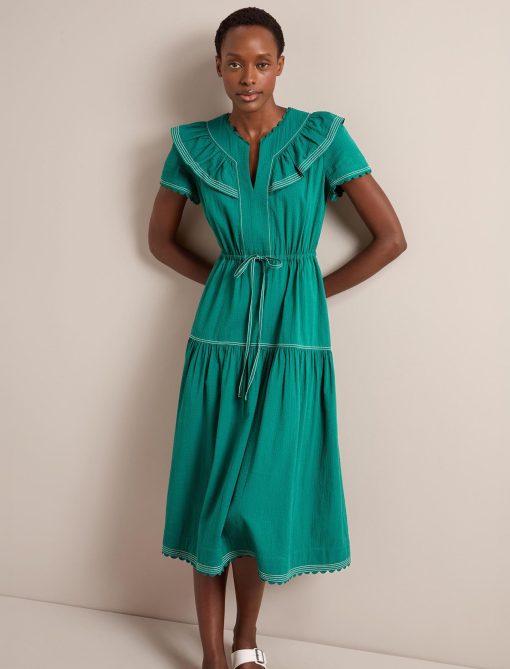 Nessa Cotton Seersucker Maxi Dress - Dark Green - 画像 (3)