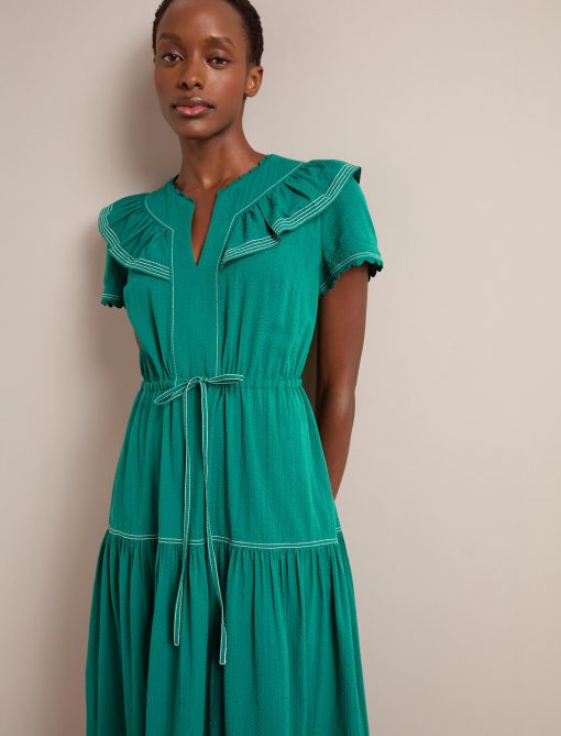 Nessa Cotton Seersucker Maxi Dress - Dark Green - 画像 (8)