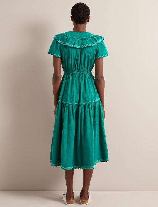 Nessa Cotton Seersucker Maxi Dress - Dark Green - 画像 (7)