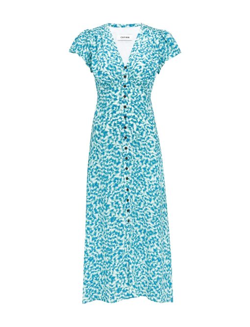 Leila Silk Maxi Dress - Blue Green Feather Print - 画像 (12)