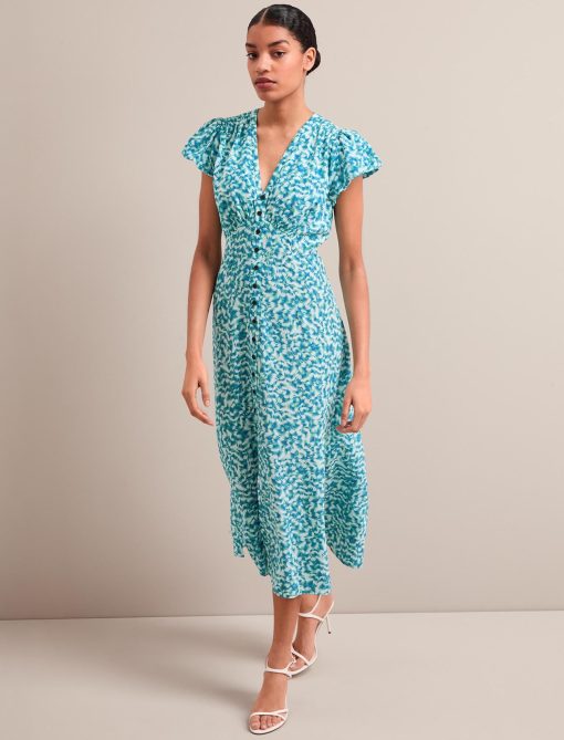 Leila Silk Maxi Dress - Blue Green Feather Print - 画像 (7)