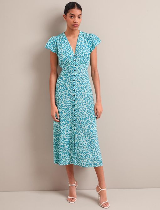 Leila Silk Maxi Dress - Blue Green Feather Print - 画像 (9)