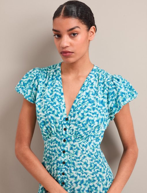 Leila Silk Maxi Dress - Blue Green Feather Print - 画像 (6)