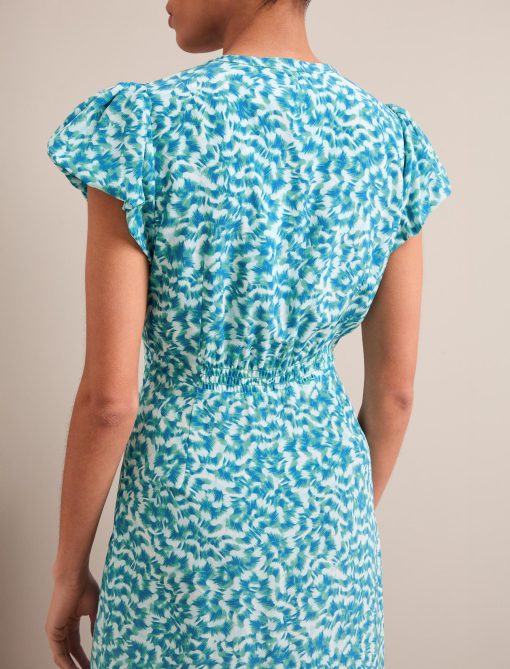 Leila Silk Maxi Dress - Blue Green Feather Print - 画像 (8)