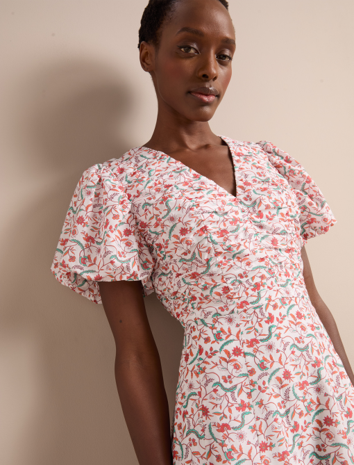 Elisa Silk Blend Midi Dress - Red Trailing Feather Print - 画像 (7)