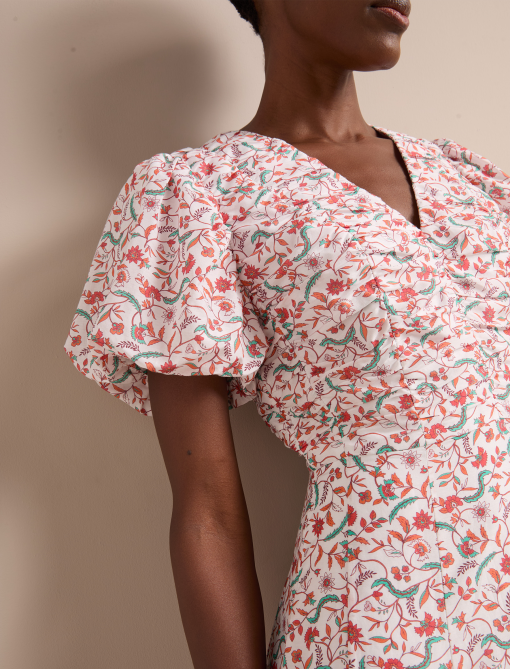 Elisa Silk Blend Midi Dress - Red Trailing Feather Print - 画像 (2)