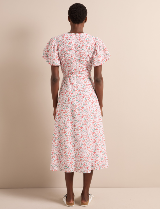 Elisa Silk Blend Midi Dress - Red Trailing Feather Print - 画像 (9)