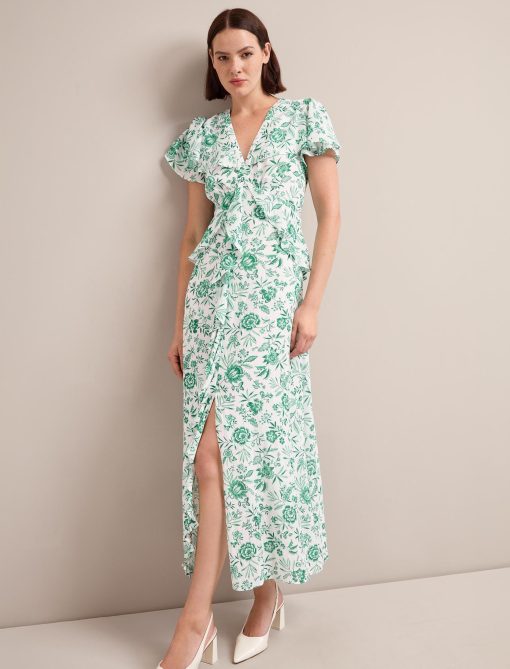 Vivienne Cotton Blend Maxi Dress - Green Palm Floral Print - 画像 (4)