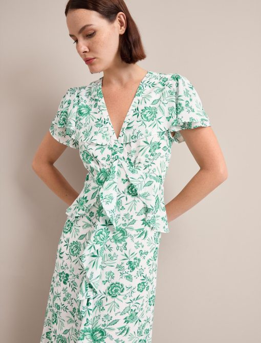 Vivienne Cotton Blend Maxi Dress - Green Palm Floral Print - 画像 (2)