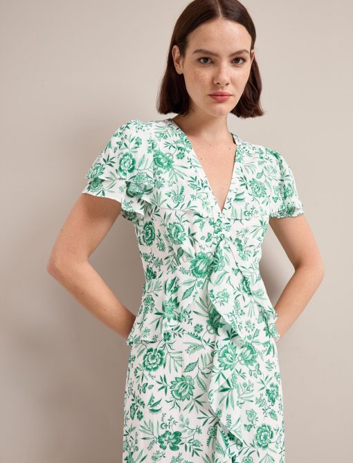 Vivienne Cotton Blend Maxi Dress - Green Palm Floral Print - 画像 (5)