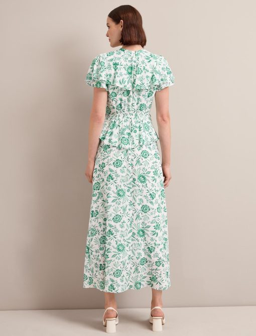 Vivienne Cotton Blend Maxi Dress - Green Palm Floral Print - 画像 (8)