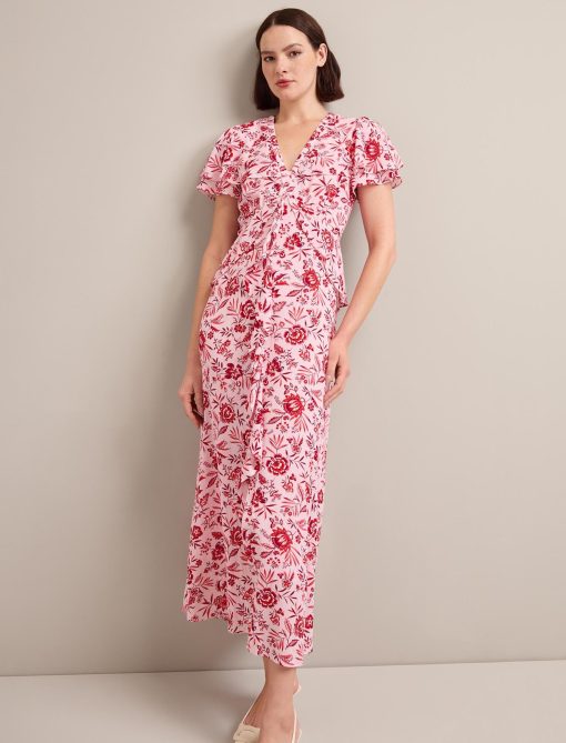 Vivienne Cotton Blend Maxi Dress - Pink Palm Floral Print - 画像 (5)