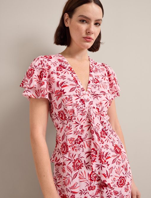 Vivienne Cotton Blend Maxi Dress - Pink Palm Floral Print - 画像 (3)