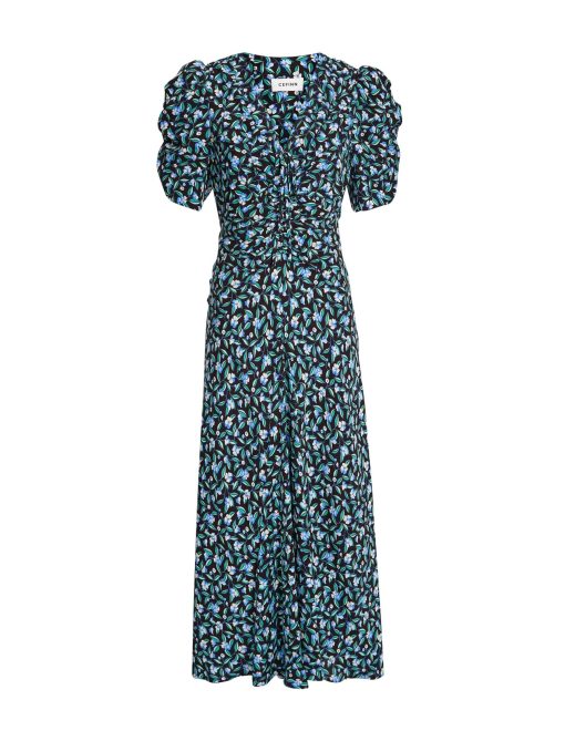 Ophelia Bias Cut Maxi Dress - Black Blue Deco Floral Print - 画像 (9)