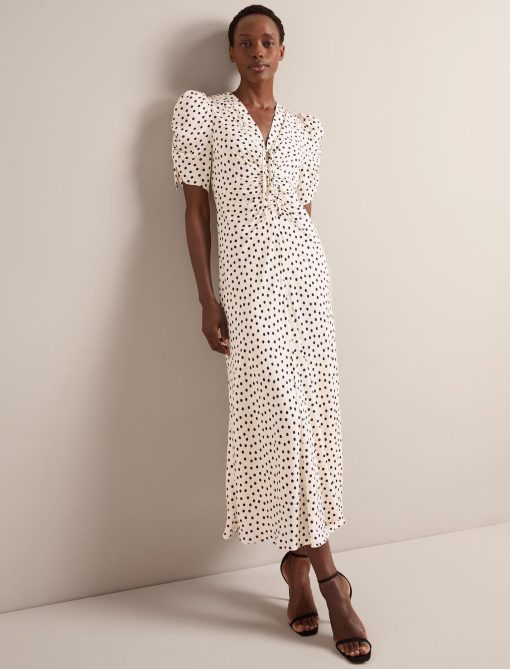 Ophelia Bias Cut Maxi Dress - Ecru Black Polka Dot Print - 画像 (7)