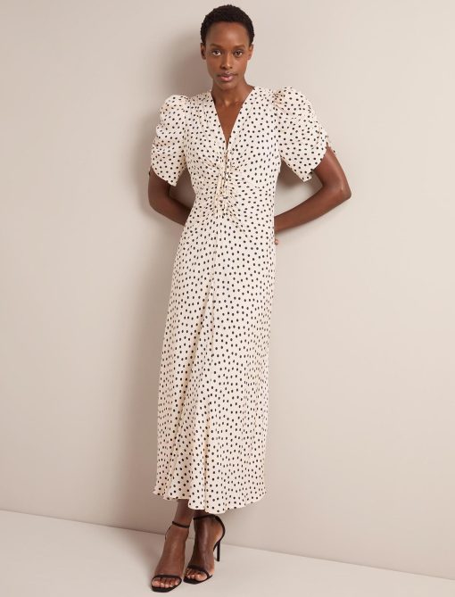 Ophelia Bias Cut Maxi Dress - Ecru Black Polka Dot Print - 画像 (8)